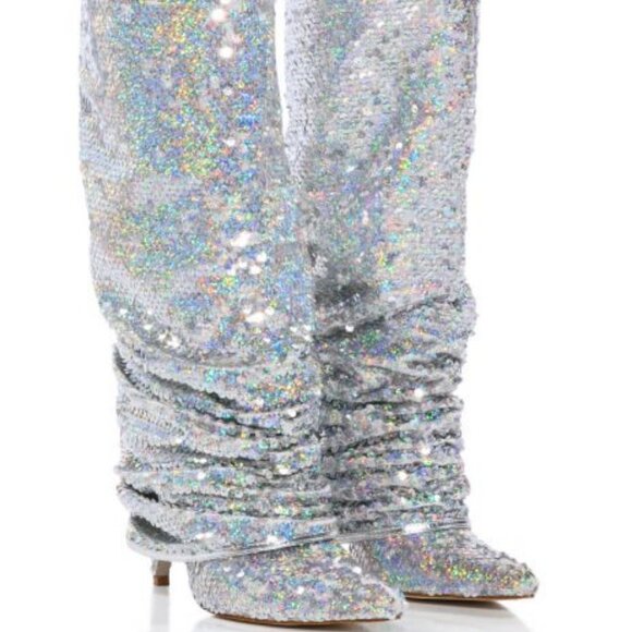 AZALEA WANG " LIFES BEST EMBELLISHMENTS  " SEQUIN  BOOT IN SILVER (BRAND NEW !!! - Picture 1 of 6